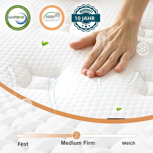 Detalle 2 de Bednew Matratze 90 x 200 cm Federkern 7-Zonen H3 (31 cm) mit Memory-Schaum & Öko-Tex