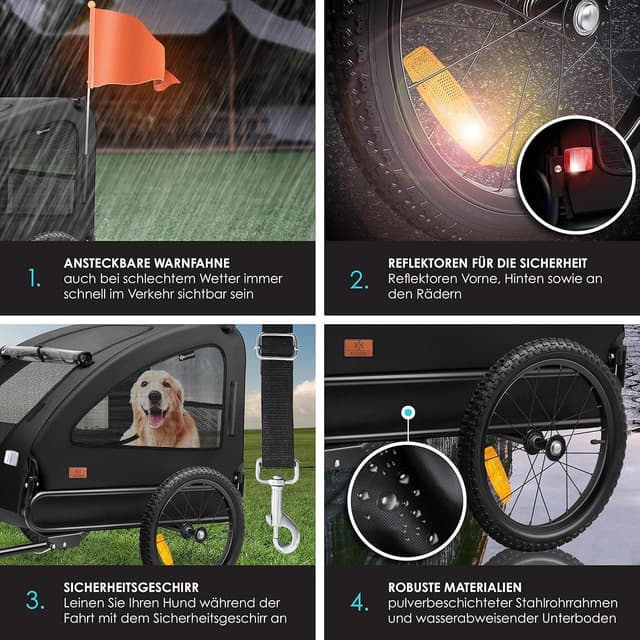 Detalle de KESSER Hundeanhänger Boxer 2-in-1 als Hundebuggy & Fahrradanhänger (groß, ca. 250 l) bis 45 kg