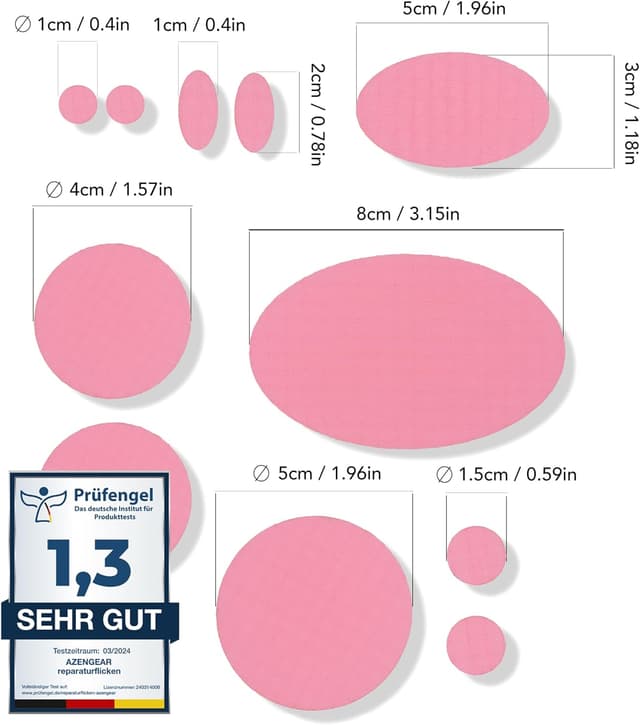 Detalle 2 de aZengear Reparaturflicken-Set (11 Stück, 30+ Farben) für Daunenjacken, Steppjacken, Zelte, Schuhe & Polster – selbstklebend