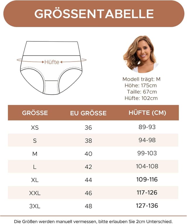 Detalle de INNERSY Damen-Slips aus Baumwolle mit Stretch, hohe Taille – 5er Pack