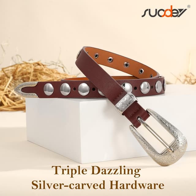 Thumbnail 2 de SUOSDEY Damen Ledergürtel 2 cm