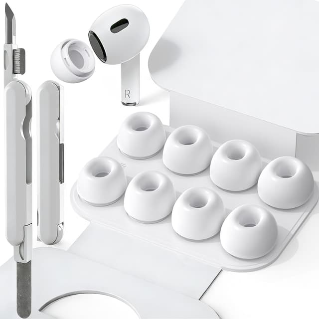 Detalle de SIXFU 4 Sizes Ear Tip Replacements for AirPods Pro (XS/S/M/L) with Portable Storage Box & 3-in-1 Cleaning Kit (White)