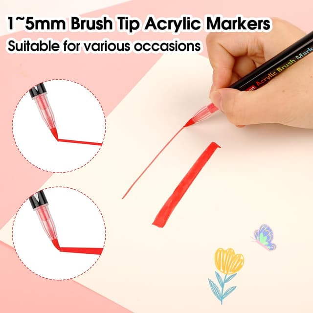 Detalle 2 de colpart Acrylic Paint Pens for Rocks, 48-Colour Brush Tip Marker Set for Stone, Wood, Ceramic & Glass