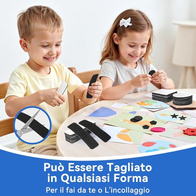 Detalle 2 de HOMMAND Feltro adesivo Forte biadesivo hook & loop, 24 pezzi (rettangoli, quadrati e tondi) nero