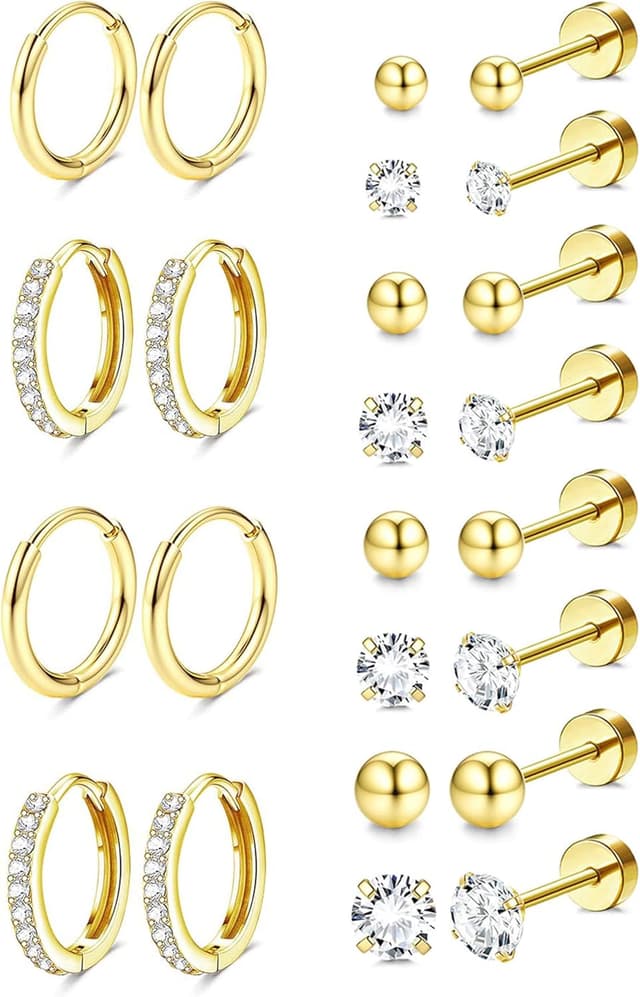 Detalle de Jstyle Hypoallergenic 14K Gold Plated Studs for Sensitive Ears