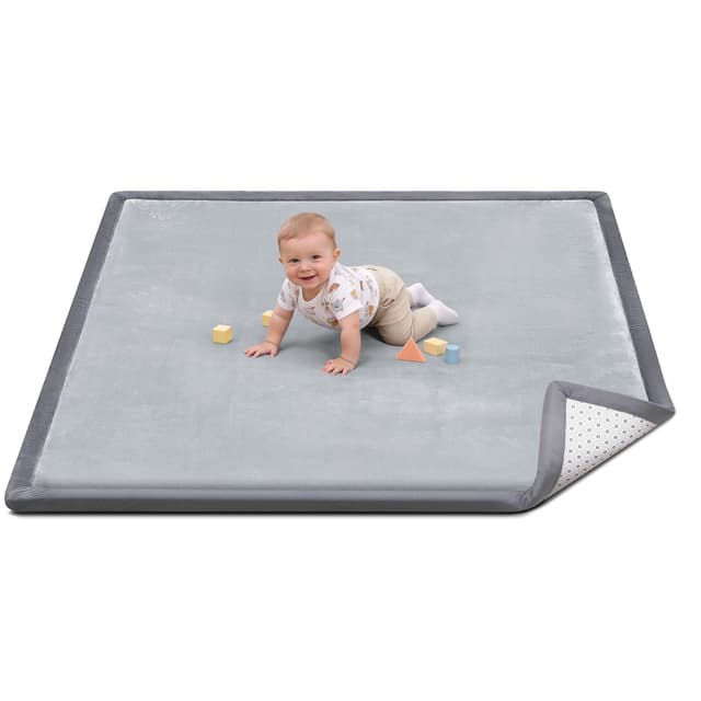 Detalle de Favodormir Krabbelmatte für Babys 120×120×3 cm (hellgrau) – weiche Spielmatte mit rutschfester Unterseite