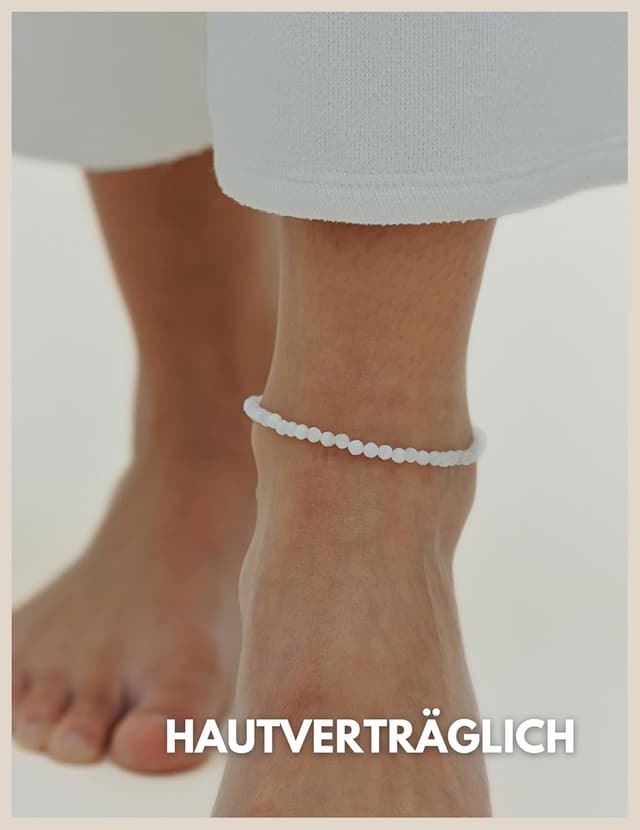 Detalle de GD GOOD.designs Fußketten für Frauen mit echten Perlen (4 mm) – wasserfest, Naturstein mit verstellbarem Verschluss in 18K Gold