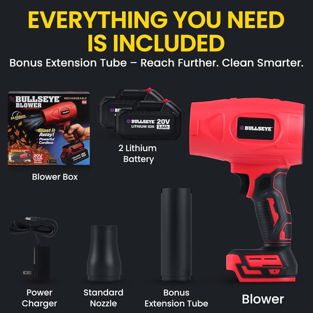 Detalle 2 de Bullseye Blower Cordless Leaf Blower (Handheld Turbo Jet) with 2 Batteries, 20V 350W