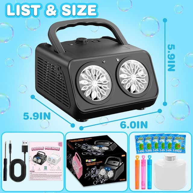 Detalle de Macchina bolle di sapone bambini automatica con 26 bacchette rotanti – spara bolle automatico (nero)