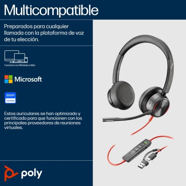 Thumbnail 3 de Poly Blackwire 8225 Auriculares Estéreo USB-C con Adaptador