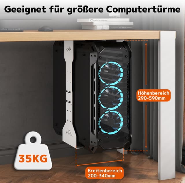 Detalle 2 de PUTORSEN PC-Halterung unter dem Schreibtisch – verstellbar bis 340 mm, bis 35 kg, weiß