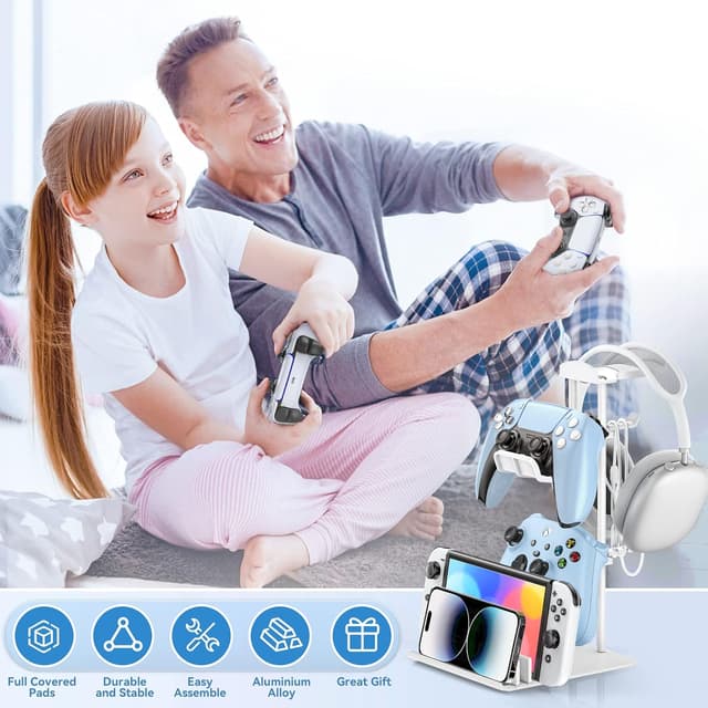 Detalle de KDD Headphone Stand & Game Controller Holder for Desk (White) with Cable Hole Design