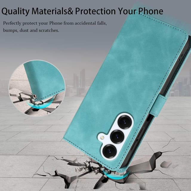 Detalle de GOTOURED Handyhülle für Samsung Galaxy S25 5G – Klapphülle mit RFID-Blockierung, Kartenfächern, Handgelenksgurt & Ständer (Grün)