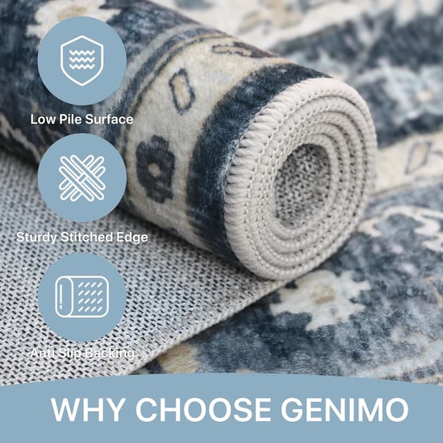 Detalle de GENIMO Läufer Flur rutschfest 80x300 cm – waschbarer Vintage-Teppich für Flur, Küche & Schlafzimmer