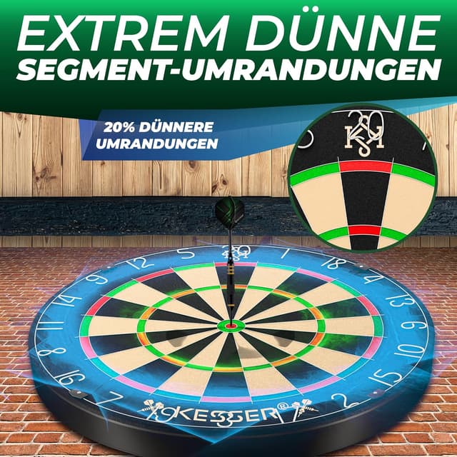 Thumbnail 6 de KESSER Dartscheibe Sisal mit 9 Dartpfeilen Professional, 24 Pro Flights & Montageset (Steeldart)