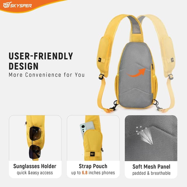 Detalle 2 de SKYSPER Sling Bag RFID Cross Body Bag (Recycled) – Travel Daypack for Tablet, Phone & Essentials