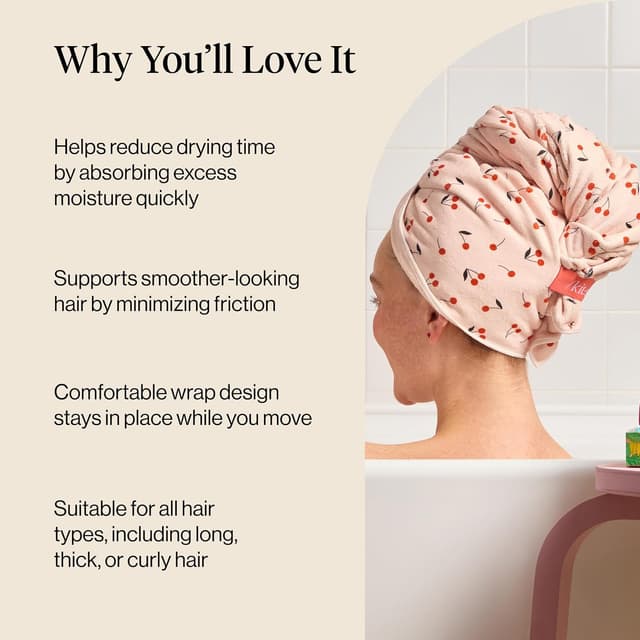 Thumbnail 4 de Kitsch XL Microfiber Hair Towel Wrap for Women (Cherry Print) – Ultra-absorbent anti-frizz hair wrap