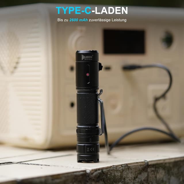 Detalle de WUBEN C3 LED Taschenlampe (1200 Lumen) – USB-C aufladbar, IP68, 6 Modi