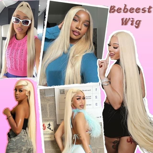 Detalle 2 de Bebeest 30 Inch 613 13x6 HD Lace Front Wig (Human Hair Straight, 200% Density)