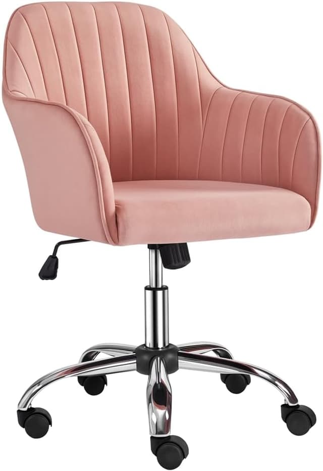 Detalle de Yaheetech Sedia da scrivania ergonomica in velluto rosa girevole, reclinabile e regolabile in altezza (portata 136 kg)