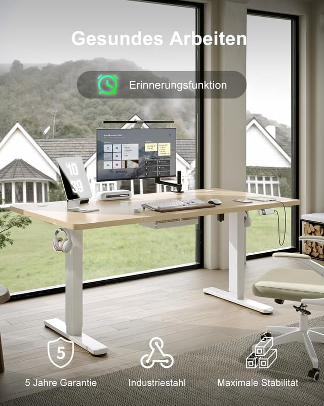 Detalle de Devoko elektrisch höhenverstellbarer Schreibtisch 180x80 cm mit Typ-C Ladeanschluss (Eiche)