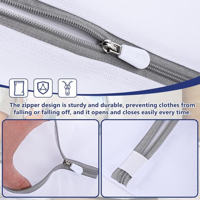 Detalle de Jukibole Wäschenetz-Set mit Netzreißverschluss – 10 Wäschesäcke für Feinwäsche, Unterwäsche & mehr