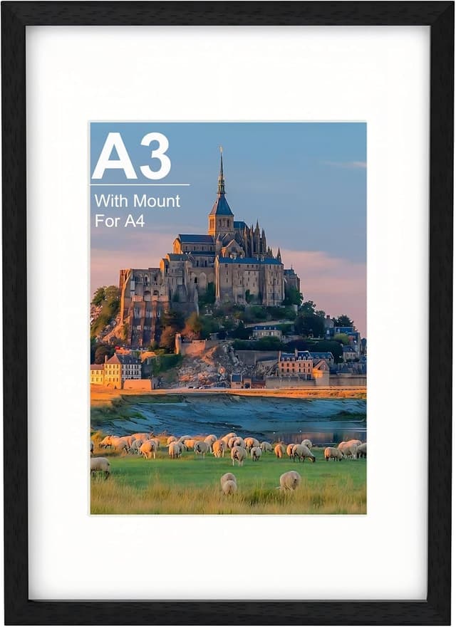 Detalle de Zreolity A3 Black Wooden Photo Frame (42 x 29.7 cm) with A4 Mount