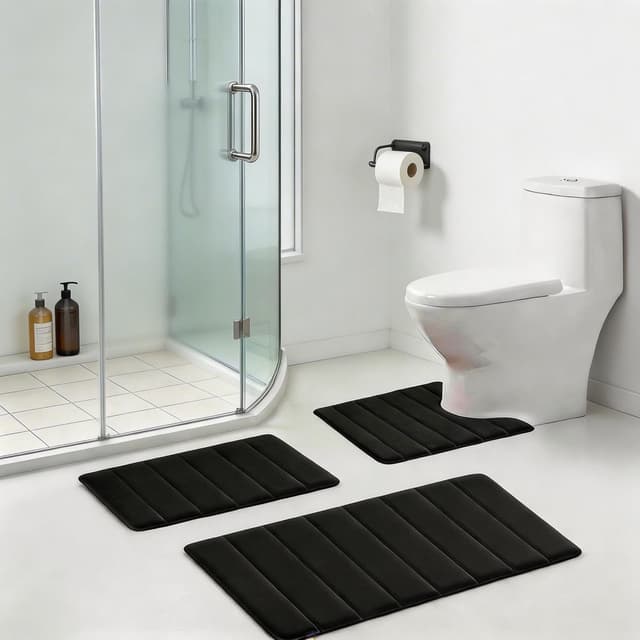 Detalle 2 de RUN HELIX 3-Piece Memory Foam Bathroom Rug Set (Non-Slip, Washable) — Black