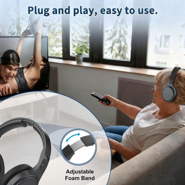 Detalle de MONODEAL 2025 Cuffie Wireless TV Plug and Play con base di ricarica e fino a 28 ore
