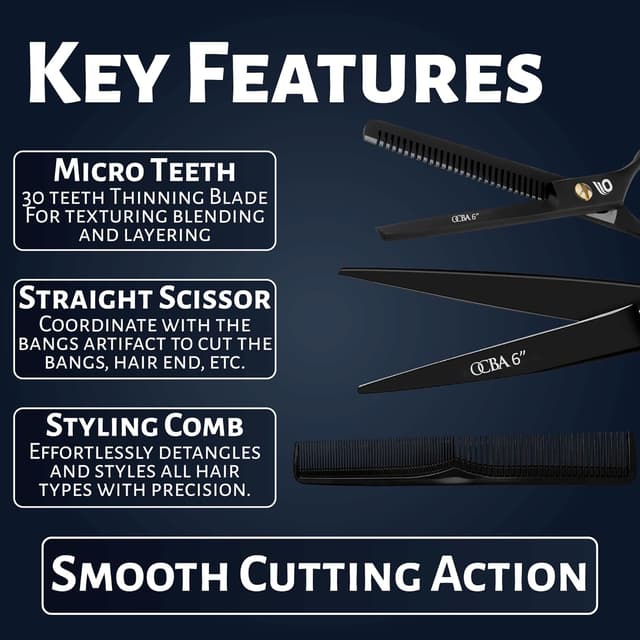 Detalle de OCBA Profi Friseurschere 6 Zoll (schwarz) – Haarschneideschere für Damen, Herren & Bart