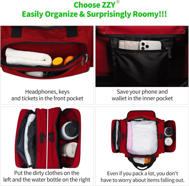 Detalle de ZZY Sporttasche 40L Reisetasche Fitness-Tasche mit Schultergurt (rot) für Damen & Herren