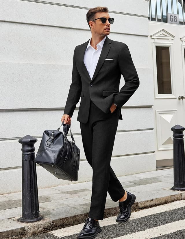 Detalle de COOFANDY Men’s Classic Fit 2-Piece Suit Set (One-Button Blazer & Separate Trousers)