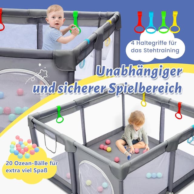 Thumbnail 5 de CHOLY Baby Laufstall 128 × 128 cm Dunkelgrau