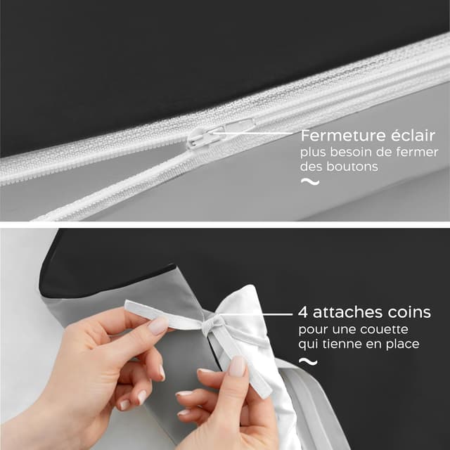 Detalle de Twinzen Housse de couette réversible 135x200 cm en microfibre grise (avec taie 50x70) – Parure Oeko-Tex