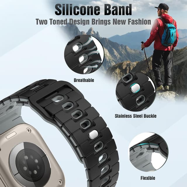 Detalle de TiMOVO Sport silicone strap for Apple Watch (49mm–42mm) in Black & Gray