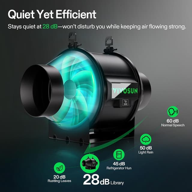 Detalle 2 de VIVOSUN AeroZesh T4 100 mm (357 m³/h) avec régulateur E12 PWM pour ventilation d’extraction en intérieur