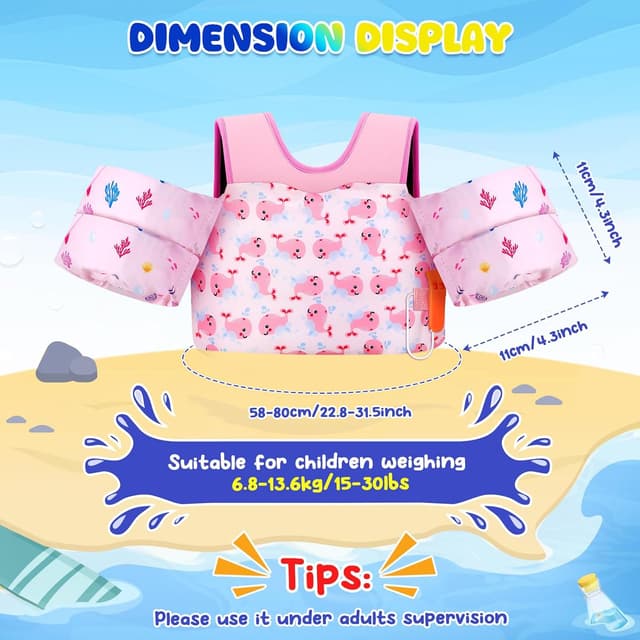 Detalle de MoKo Toddler Swim Vest with Arm Floaties (13–30 lbs / 20–50 lbs / 22–66 lbs)