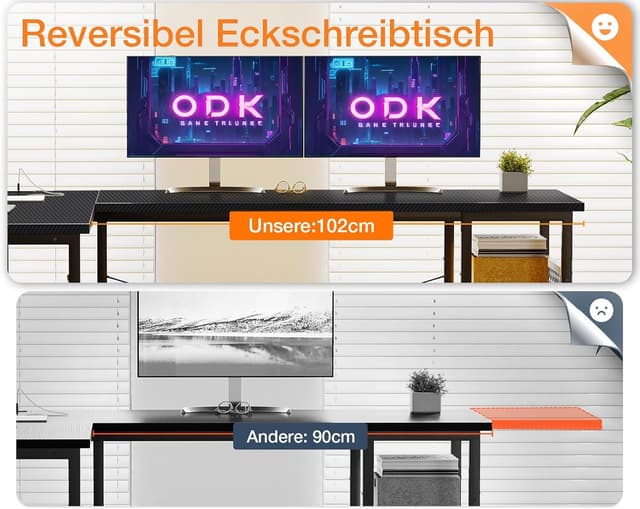 Thumbnail 6 de ODK Gaming Tisch (Eckschreibtisch) 150×102 cm – reversibel mit 2 Steckdosen & 2 USB-Ladeanschlüssen