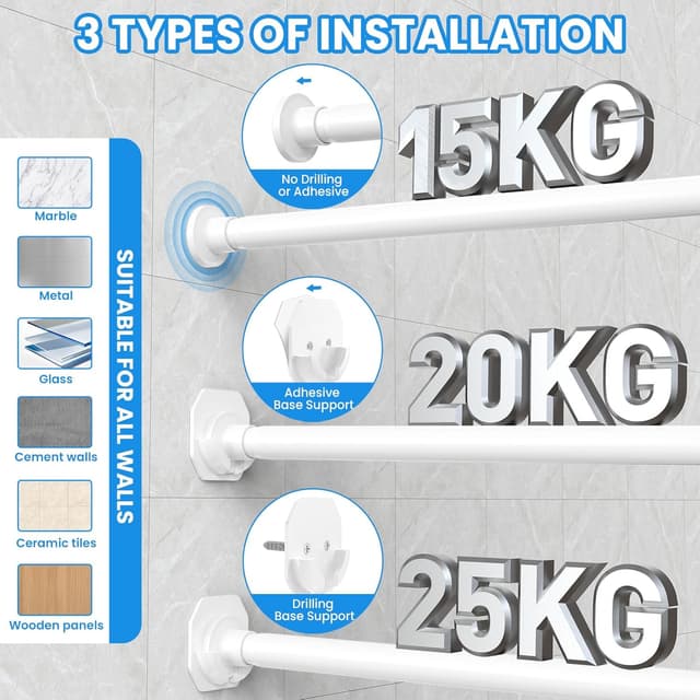 Detalle 2 de WELDUN Vorhangstange ohne Bohren 32 mm