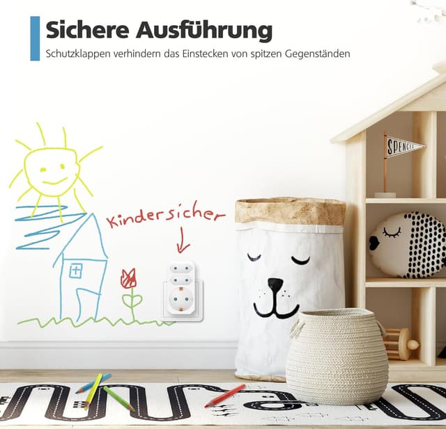 Detalle 1 de benon 2er-Set Mehrfachstecker weiß mit Kindersicherung – 2 Euro + 1 Schuko, bis 3 Geräte