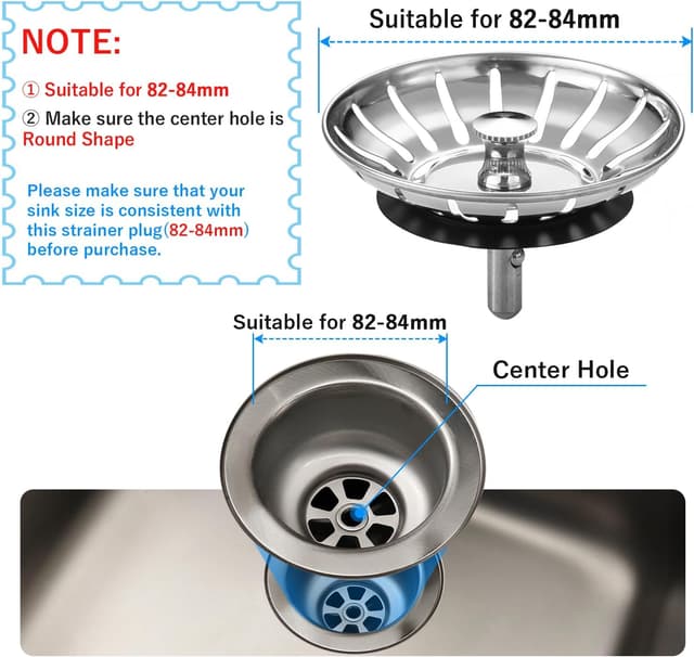 Thumbnail 2 de Stainless Steel Kitchen Sink Strainer Plug 82mm