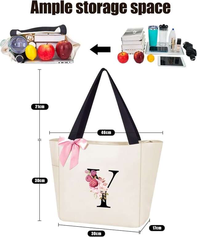 Detalle de Vavabox Vavabox Sac Cabas Personnalisé avec Initiale A-Z – Cadeau imperméable et spacieux