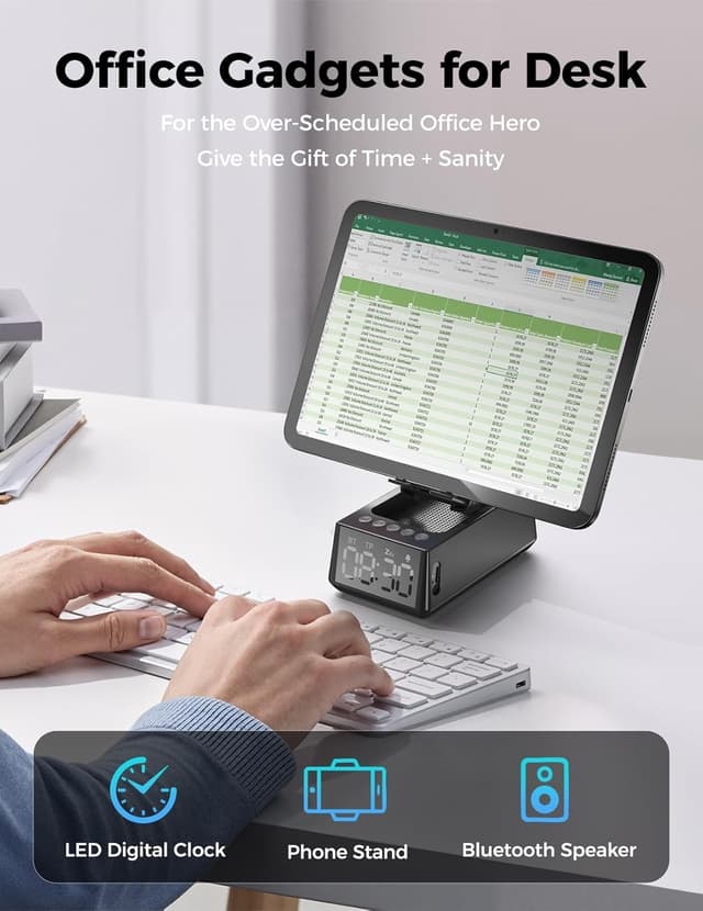 Detalle 2 de BBL 3-in-1 Wireless Bluetooth Speaker with Foldable Phone Stand & LCD Alarm Clock