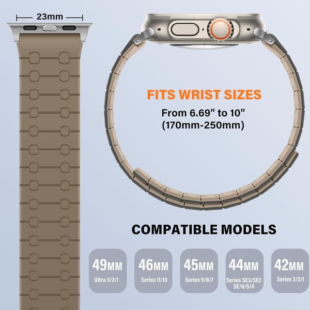 Detalle de Sixmoat double-sided magnetic straps for Apple Watch (49mm–42mm) in Gray-Coffee