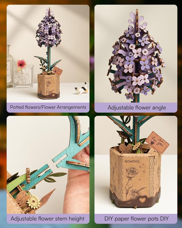 Detalle de ROWOOD 3D Holz-Puzzle Lila – DIY-Blume als Bausatz für Erwachsene