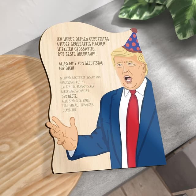 Thumbnail 2 de Lustige Geburtstagskarte Trump Birthday Holzkarte