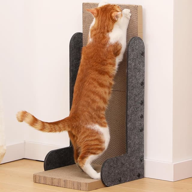 Thumbnail 6 de FUKUMARU L-Shaped Cat Scratcher (68 cm) Wall Scratch Pad with Felt Edge & Furniture Protection – Grey