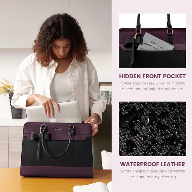 Detalle de LOVEVOOK große Handtasche für Damen mit 15,6‑Zoll-Laptoptasche (42×32×14 cm) – PU-Tote fürs Büro & Schule
