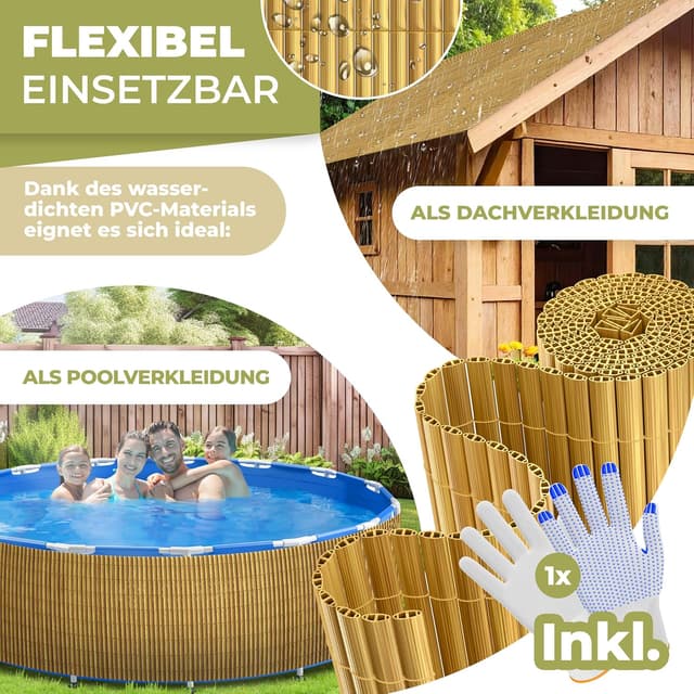 Detalle de KESSER PVC Sichtschutzmatte 100×300 cm für Balkon & Terrasse – blickdichte Windschutz-Lamellen mit Kabelbindern