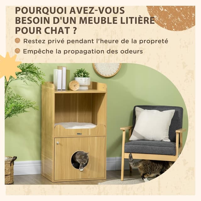Detalle 2 de PawHut Maison de toilette chat 60 x 45